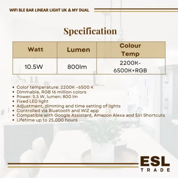 PHILIPS WIFI BLE BAR LINEAR LIGHT UK & MY DUAL - 10.5W - 2200K-6500K - Image 3