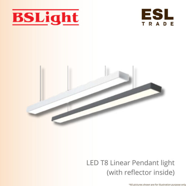 BSLIGHT T8 LED Linear Pendant Light with Reflector - Empty Casing 1x4ft 2x4ft 3x4ft LED Linear Pendant Light