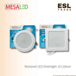 MESALED 3-Color LED Recessed Downlight 15W 20W - Tri-Tone (WarmCoolDaylight) Energy Saving