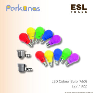 PERKUNAS A60 LED Colour Bulb 10W - E27 B22 Base Vibrant Red, Green, Blue, Yellow, Purple