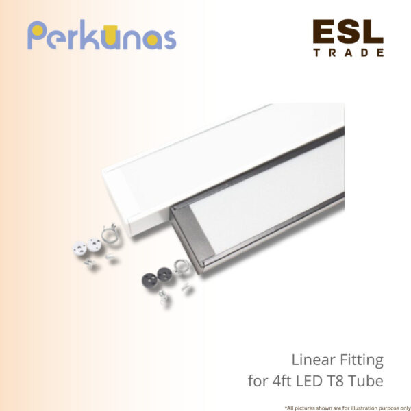PERKUNAS Linear LED Pendant Light Fitting - Modern Office & Architectural Lighting Housing (Black White)