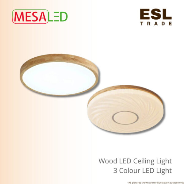 MESALED Modern Wood LED Ceiling Light with Remote (3-Color)