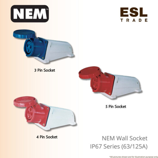 NEM IP Rating IP67 Wall Socket [3 Pin/4 Pin/ 5 Pin] Reliable Industrial Power Socket