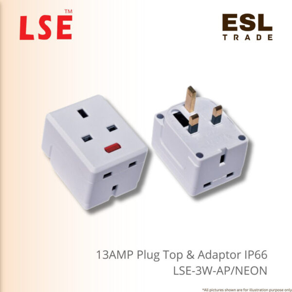 LSE 13A 3-Way Adaptor W/Neon - BS 1362 Fuse IP66 SIRIM