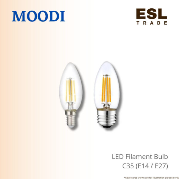 MOODI LED Filament Bulb C35 4W - E14 E27 Clear Candle Bulb
