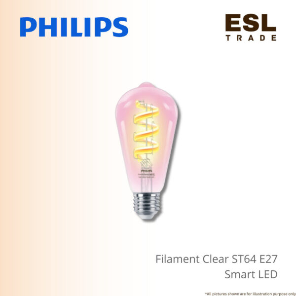 PHILIPS Smart LED Filament Clear Bulb ST64 E27 6.3W - PHI WFB ST64 E27 822-65 RGB CL 1CT6 - 2200K-6500K RGB
