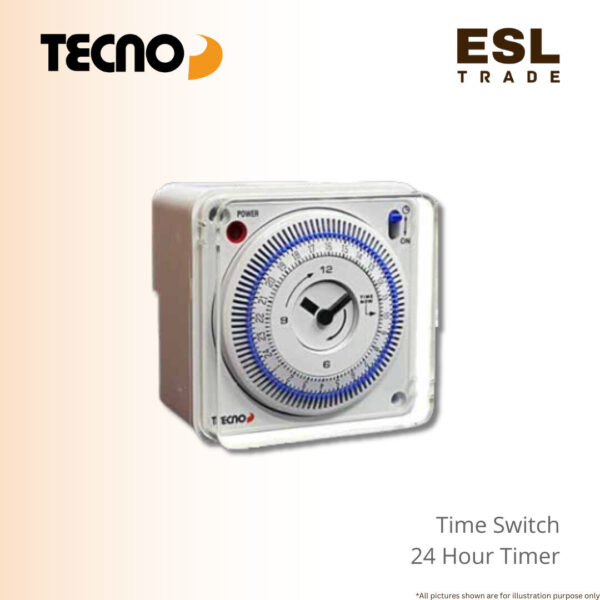 TECNO 24 Hours time switch in surface mount box 75mm x 75mm