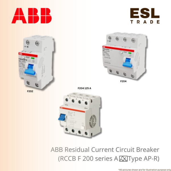 ABB Residual Current Circuit Breaker (RCCB) F 200 series Ay type, AP-R (High Immunity) - Excellent Type A Anti-Nuisance Tripping Residual Current Device