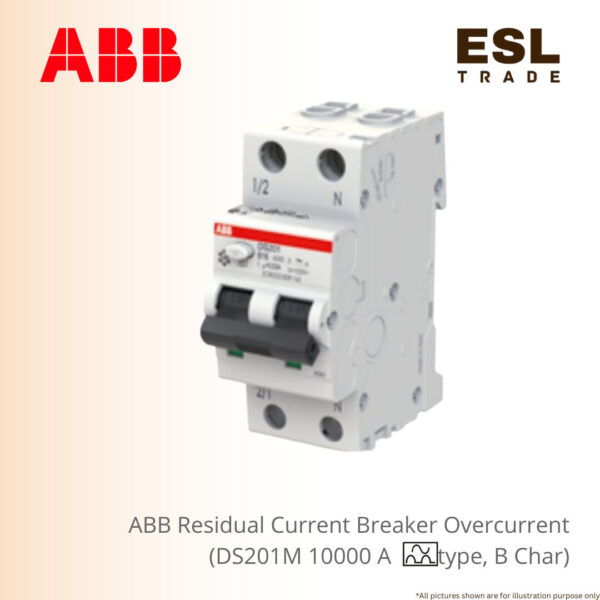 ABB Residual Current Breaker Overcurrent (RCBO) DS201M 10000 A y type, B characteristic - Excellent Protection Against Pulsating & Sinusoidal Earth Faults.
