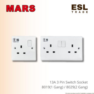 MARS 13A 3 Pin Switch Socket - 8019(1 Gang) 8029(2 Gang)