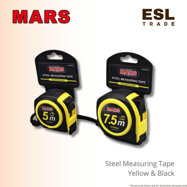MARS Steel Measuring Tape 5m 7.5m - Yellow & Black
