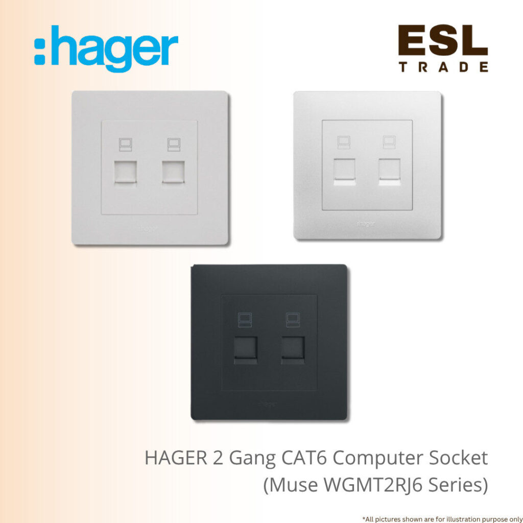 HAGER Computer Socket Muse 2 Gang CAT6 RJ45 Data Outlet WGMT2RJ6 ...
