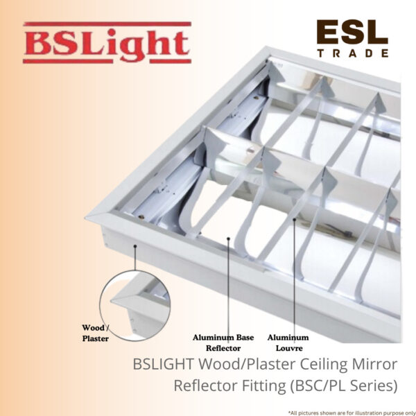 BSLIGHT 2'/4' Wood & Plaster Ceiling Mirror Reflector Fitting BMR/PL ...